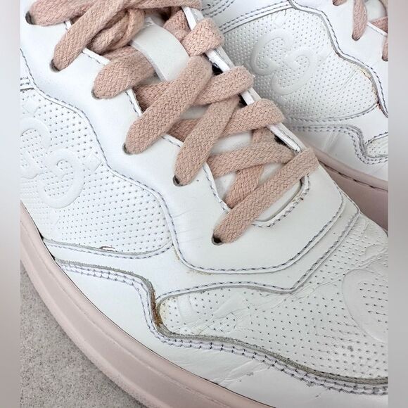 Gucci White Jumbo GG Embossed Leather Low Top Sneakers size EU 39.5 US 9.5 - Picture 9 of 15